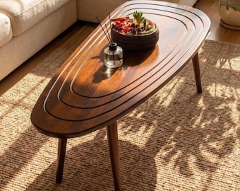 Solid Wood Oval Coffee Table, Rustic Farmhouse Center Table, Nesting Side Tables