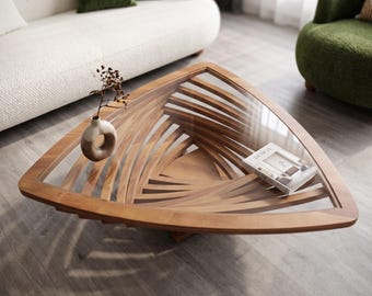 Triangular Coffee Table, Geometric Parametric Base, Mid Century Modern Accent Table