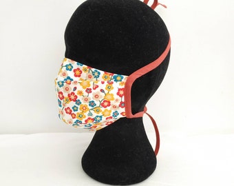 Masque Barrière Adulte - femme, Double épaisseur. 100% coton Fleurs, coloré