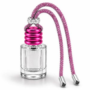 Fuchsia Silver Car Diffuser Jewelry | Hanging Air Freshener, Refillable Glass Fragrance