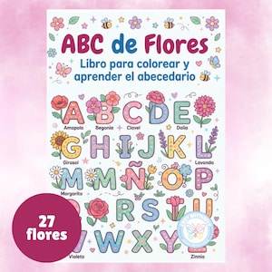 Libro para Colorear ABC de Flores | Alfabeto en Español | 27 páginas | Descarga Digital