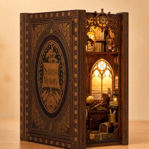 Bücherecke-Set, Bücherregaleinsatz aus Holz, Miniaturbibliothek, DIY-Modellbausatz, Lesezimmer-Dekoration