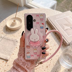 Rosa kaninmagnetiskt skal till Samsung Galaxy Z Fold 5 6 7 med ring