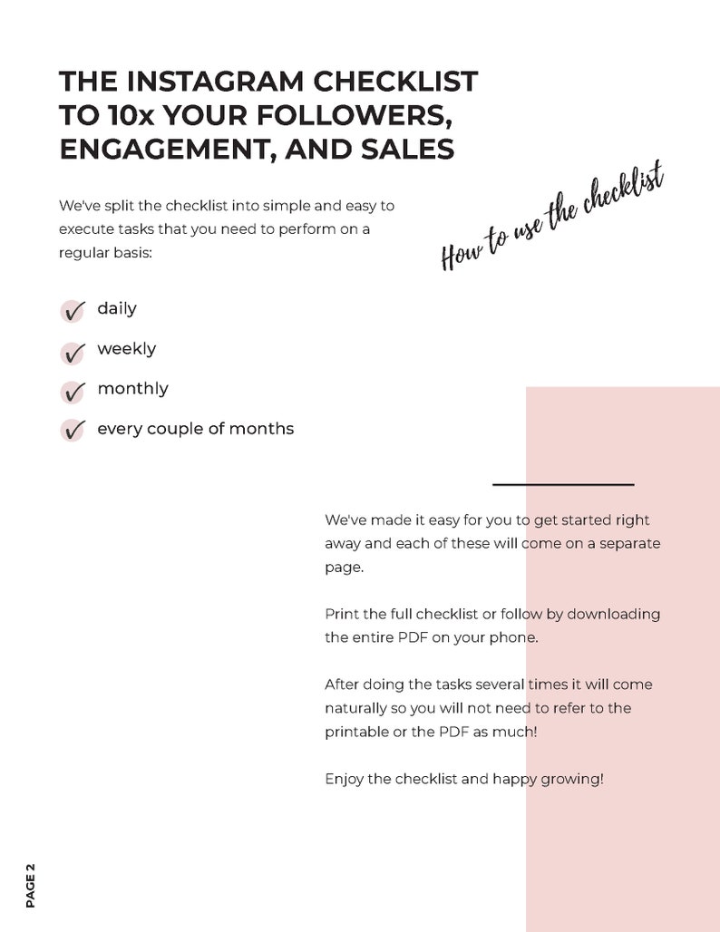 THE INSTAGRAM CHECKLIST 10x Your Followers, Engagement and Sales social