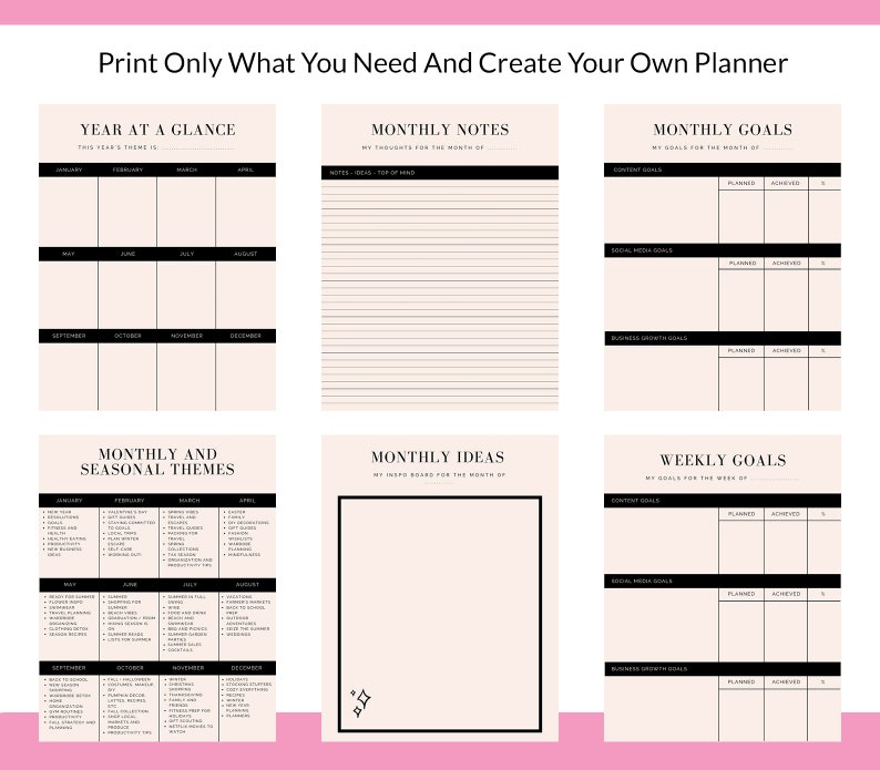 Yearly content planner printable social media planner social etsy