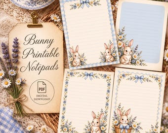 Simpatico coniglietto, blocco note con coniglietto floreale stampabile, fogli per appunti decorati, modello PDF scaricabile - blocco note kawaii
