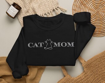 Bluza z nadrukiem "Kocia Mama", bluza z okrągłym dekoltem dla miłośników kotów, uroczy prezent dla kociej mamy, sweter dla miłośników kotów, wygodna bluza dla miłośników zwierząt