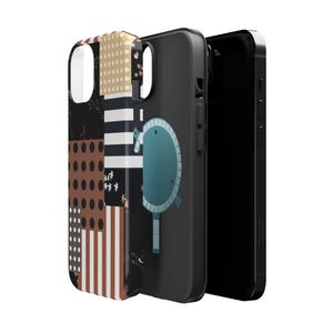 Etui na telefon w stylu boho patchwork | Etui na iPhone'a w neutralną kratkę z kwiatowym wzorem | Wytrzymałe etui ochronne MagSafe | Etui na Samsunga Galaxy | Prezent Cottagecore zdjęcie 2