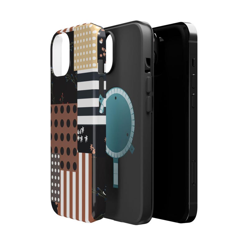 Etui na telefon w stylu boho patchwork | Etui na iPhone'a w neutralną kratkę z kwiatowym wzorem | Wytrzymałe etui ochronne MagSafe | Etui na Samsunga Galaxy | Prezent Cottagecore zdjęcie 2