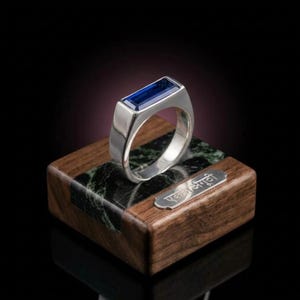 Blue Tourmaline 925 Sterling Silver Signet Unsex Ring, Modern Minimalist Men's Jewelry Anniversary Gift