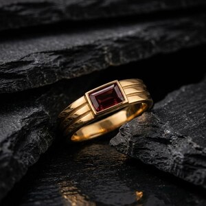 Men's Red Gemstone Ring, 925 Sterling Silver Ring, Rectangular Red Stone Ring, Vintage Statement Ring, Handmade Men's Jewelry