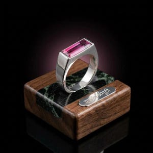 Pink Tourmaline 925 Sterling Silver Signet Unsex Ring, Modern Minimalist Men's Jewelry Anniversary Gift For Him