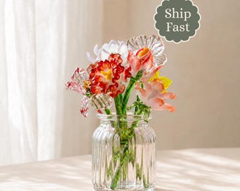 Hand Blown Glass Birth Month Flower, Personalized Birth Flower Gift for Her, Unique Gift for Mom, Meaningful Floral Keepsake Home Decor