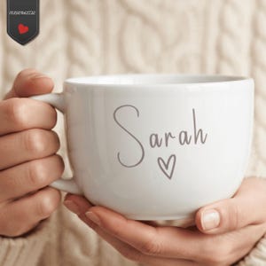 Taza de cerámica con forma de corazón y nombre Sarah, 740 ml, estilo rústico glamuroso.