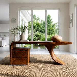 Solid Walnut Executive Office Desk,Handmade Modern Wooden Writing Table Luxury Japandi Home Office Desk Sculptural Wood Desk