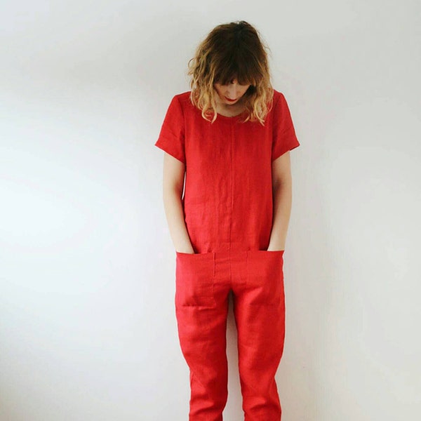 OFFON / Linen Jumpsuit / Linen Jumper / Jumpsuit For Women / Red Jumpsuit / Women Overall / Available in 44 colors