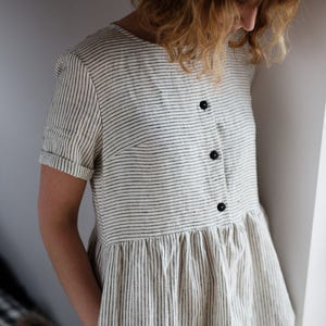 Linen Dress Striped Linen Dress Organic Linen Dress Linen Short Sleeve Dress Linen Women Dress Handmade by OFFON image 3