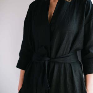 Black Jumpsuit Linen Overall Linen Jumpsuit Linen Romper Women Overall Handmade by OFFON image 3