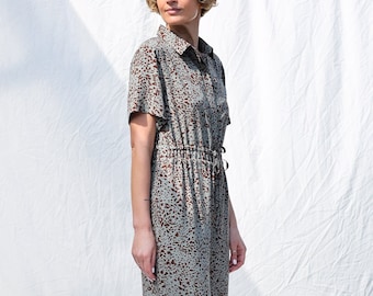 SALE / Animal print short sleeved wide leg jumpsuit LENNY