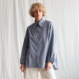 Light blue brushed plaid cotton oversized shirt ELIAN OFFON CLOTHING image 2