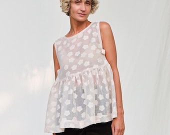 Blouse van organza met bloemenprint en strikbandjes aan de zijkant / OFFON CLOTHING