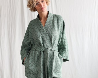 Jacquard linen kimono style jacket / OFFON CLOTHING
