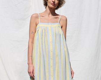 Sleeveless Striped Linen Maxi Button Front Dress EMILY - OFFON Clothing