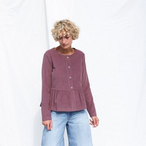 Needlecord long sleeve peplum blouse in Dark Sienna color / OFFON CLOTHING