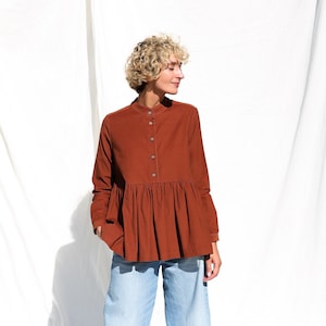 Needlecord long sleeve peplum blouse IRENE • OFFON CLOTHING
