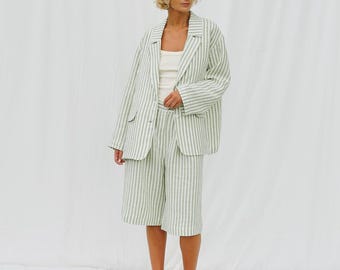 Elegant linen matching summer suit - Blazer and Bermuda shorts linen set by OFFON Clothing