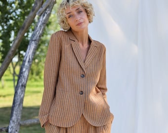 Fitted silhouette striped linen blazer • OFFON Clothing