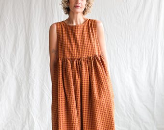Sleeveless Smock Dress In Seersucker Checks • OFFON CLOTHING