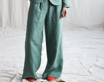 Pleated linen palazzo trousers • OFFON Clothing