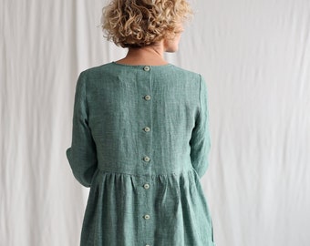 Robe longue en lin vert clair à manches longues MARGOT / OFFON CLOTHING