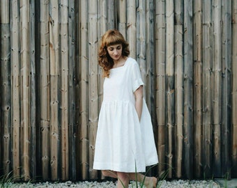 Linen Dress - White Linen Oversize Dress - Oversize Dress - Loose Fit Dress - Handmade by OFFON