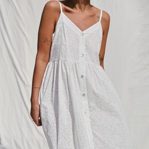 Adjustable Straps Summer Linen Dress ELOISE in Ivory Color / OFFON