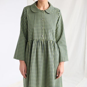 Loose Peter Pan collar olive gingham dress MELODY • OFFON CLOTHING