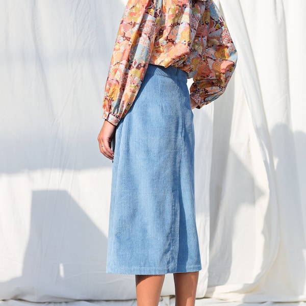 A Line Corduroy Skirt Women • Wide Wale Cord Midi Skirt • Vintage Style High Waist Button Front Skirt