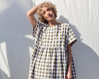 Oversized seersucker checks dress SILVINA • OFFON CLOTHING