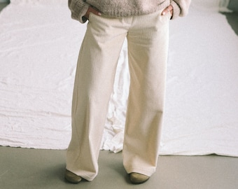 Ballooned leg wide wale ivory cord pants • OFFON CLOTHING