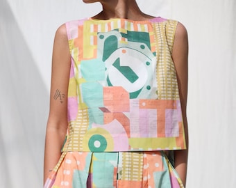 Abstract print silky cotton sleeveless crop top • OFFON CLOTHING