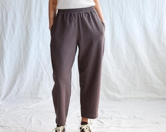 Dark Brown Heavy Linen Balloon Trousers VIVIAN • OFFON Clothing