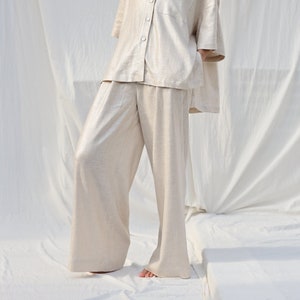 Silver metallic linen and viscose wide leg palazzo pants OFFON Clothing zdjęcie 1