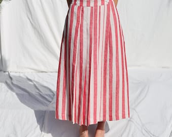 Falda cruzada plisada de lino a rayas • OFFON CLOTHING