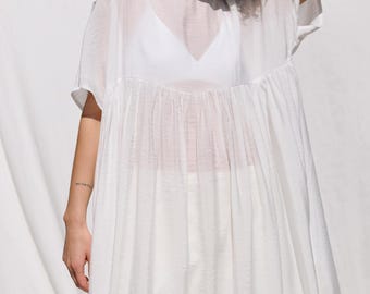 White oversized viscose organza dress SILVINA • OFFON CLOTHING