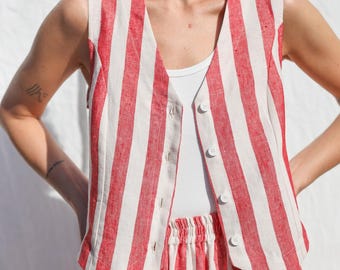 Exclusive striped linen waistcoat • OFFON CLOTHING