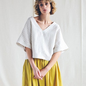 Oversized V neck linen blouse / OFFON CLOTHING