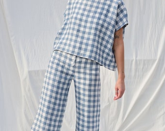 Checks linen vintage cut wide leg culottes • OFFON Clothing