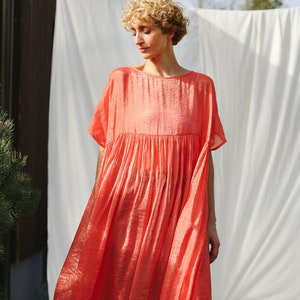 Coral viscose organza oversized dress SILVINA OFFON CLOTHING image 1