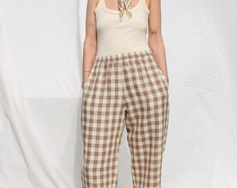 Checkered linen balloon trousers VIVIAN • OFFON Clothing